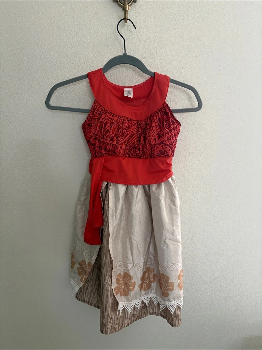 Moana Red and Cream Girls' Costume Dress with Floral Skirt